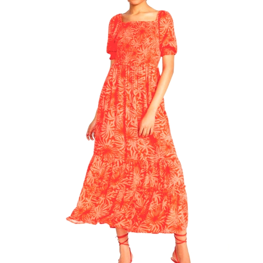 Betsey Johnson Palms Of Paradise Maxi Dress In Spicy Orange Sz M